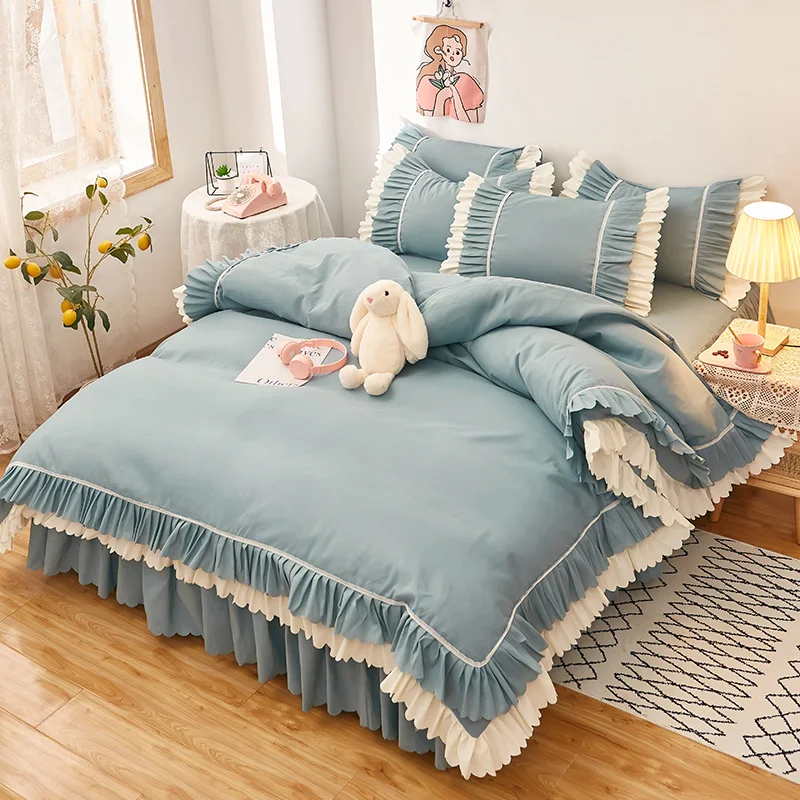 Korean Lace Ruffled Bed Skirt 1pc Bedroom Bed Cover Bed Skirt Non-slip Mattress Cover Bedsheet Bedspread Solid Color Bed Decor