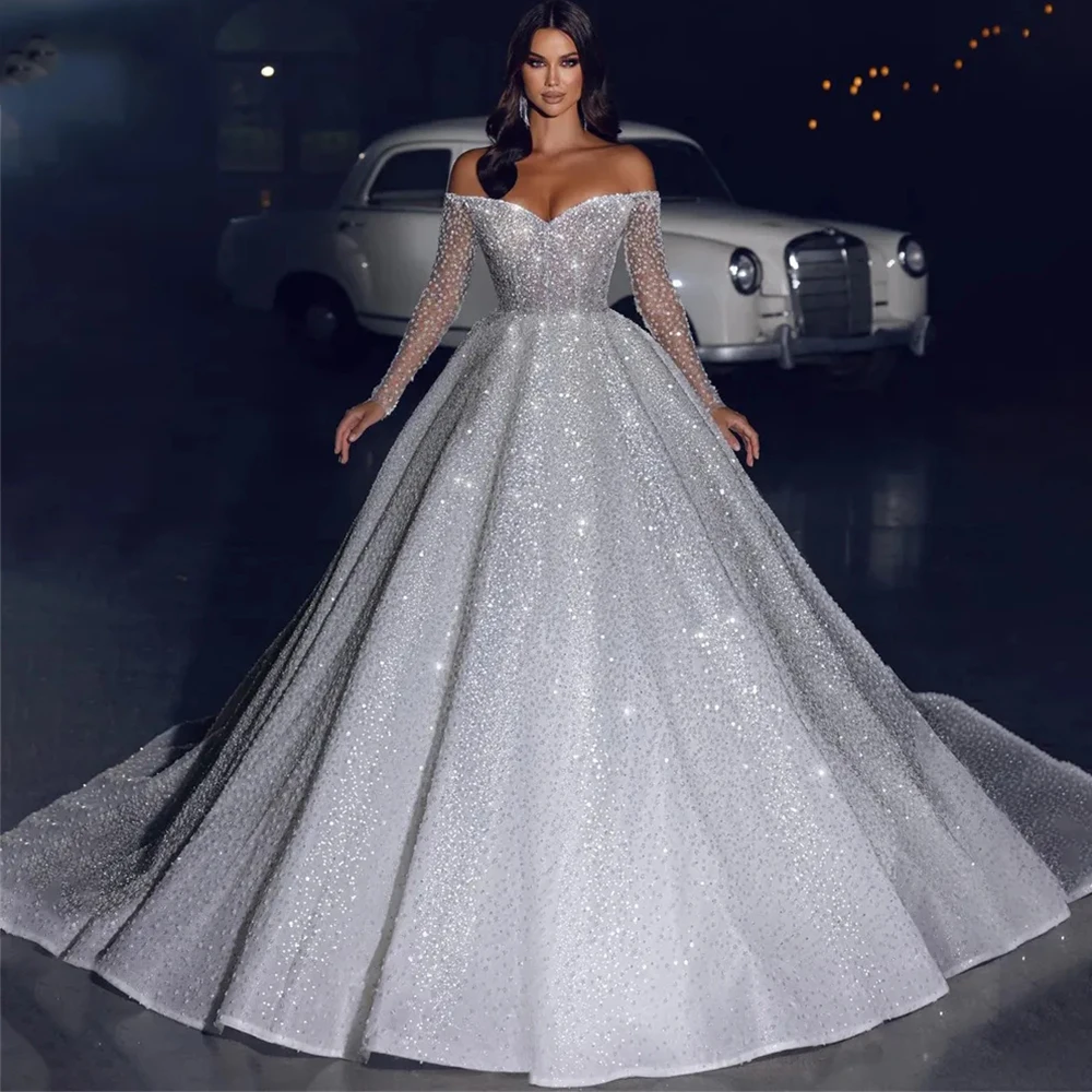 Lussuosi abiti da sposa per la sposa Sweetheart Off spalla maniche lunghe senza spalline donna personalizzazione personalizzata 2023