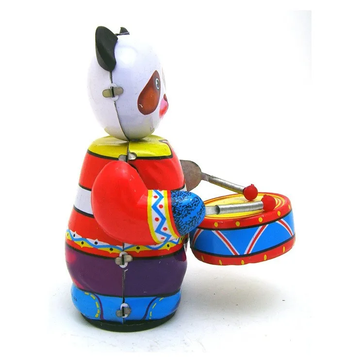 MS566 Giocattolo di latta, Panda che suona la batteria (in piedi) Tintoy Collezione retrò nostalgica Ornamento personalizzato