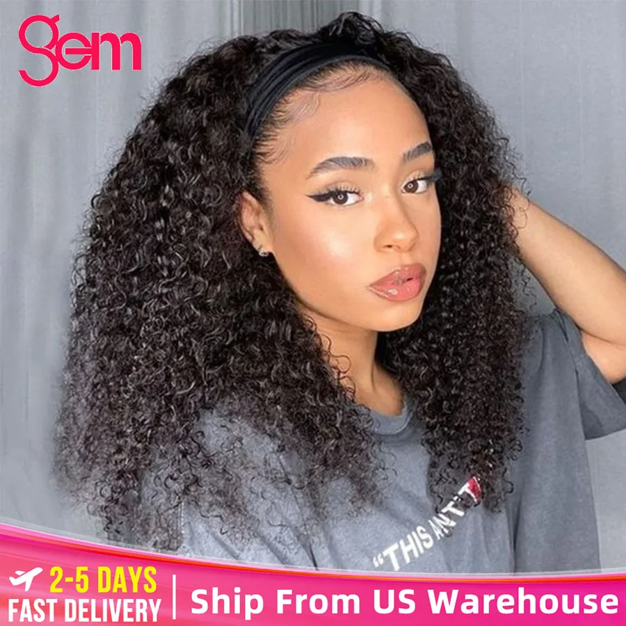 Kinky Curly Headband Wig Human Hair Brazilian Remy On Promotion Wet And Wavy Wigs Cheaper Natural Wigs For Women