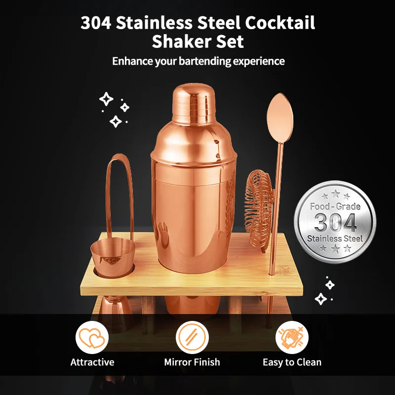 

6 шт., шейкер для коктейлей Мартини Бостон с медью и полкой, набор для бармена из нержавеющей стали, миксер для коктейлей, шейкер для вина, барные инструменты
