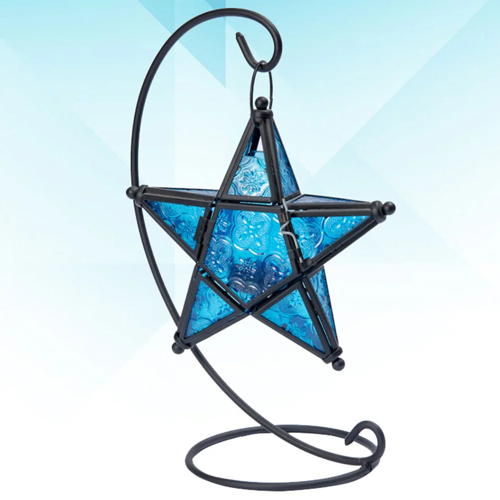 

Iron and Glass Holder with Pentagram Design Aromatherapy Burner Candlestick for Bedroom Living Room Decor Blue