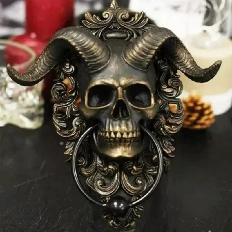 Baphomet Horned God Skull Hanging Door Knocker heavy Duty Gothic Door Knocker Demon Horned Skull Hanging Door Knocker
