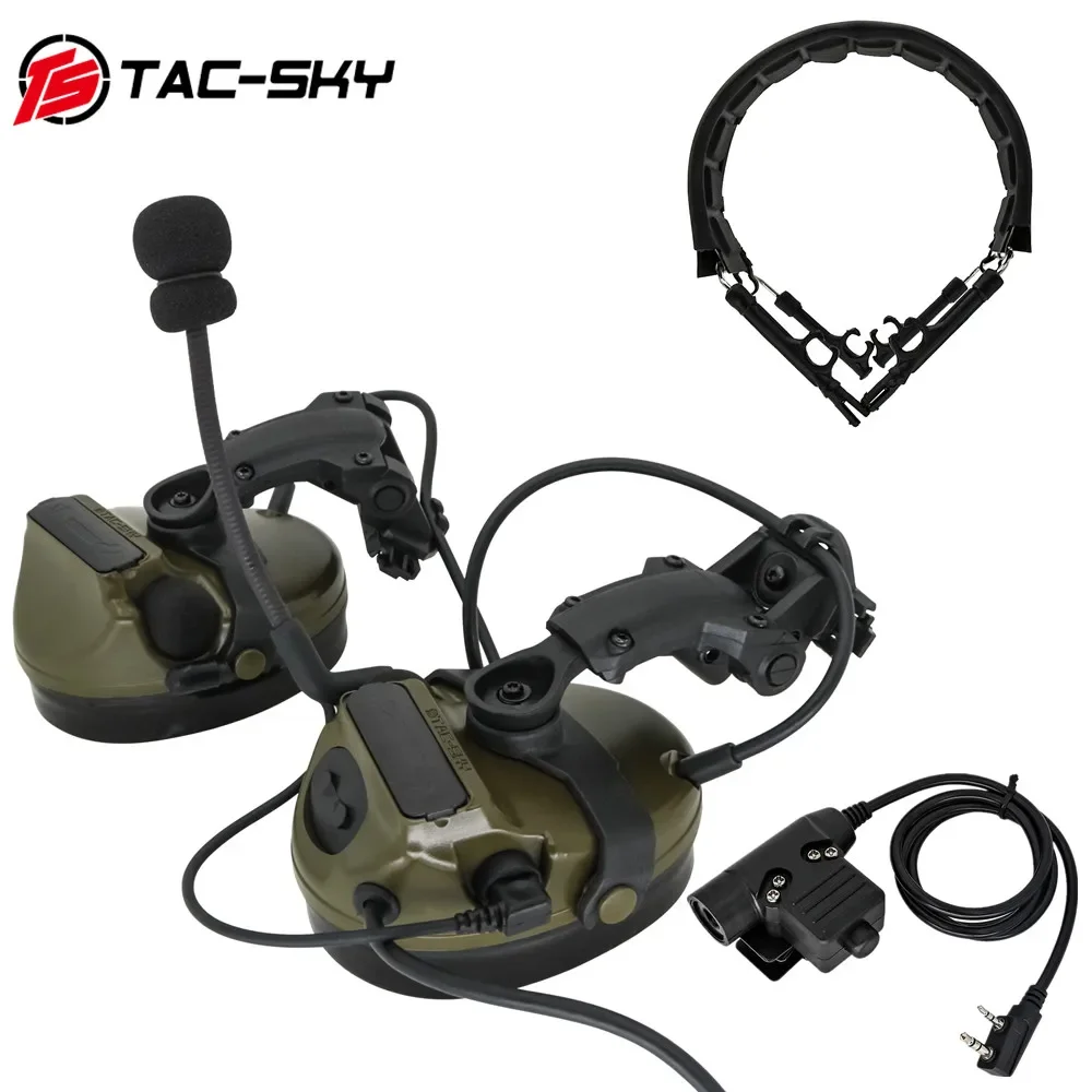 TS TAC-SKY ARC Helmet Rail COMTAC III Headset with PTT Adapter u94 ptt and Replacement Headband, C3 Tactical Headset