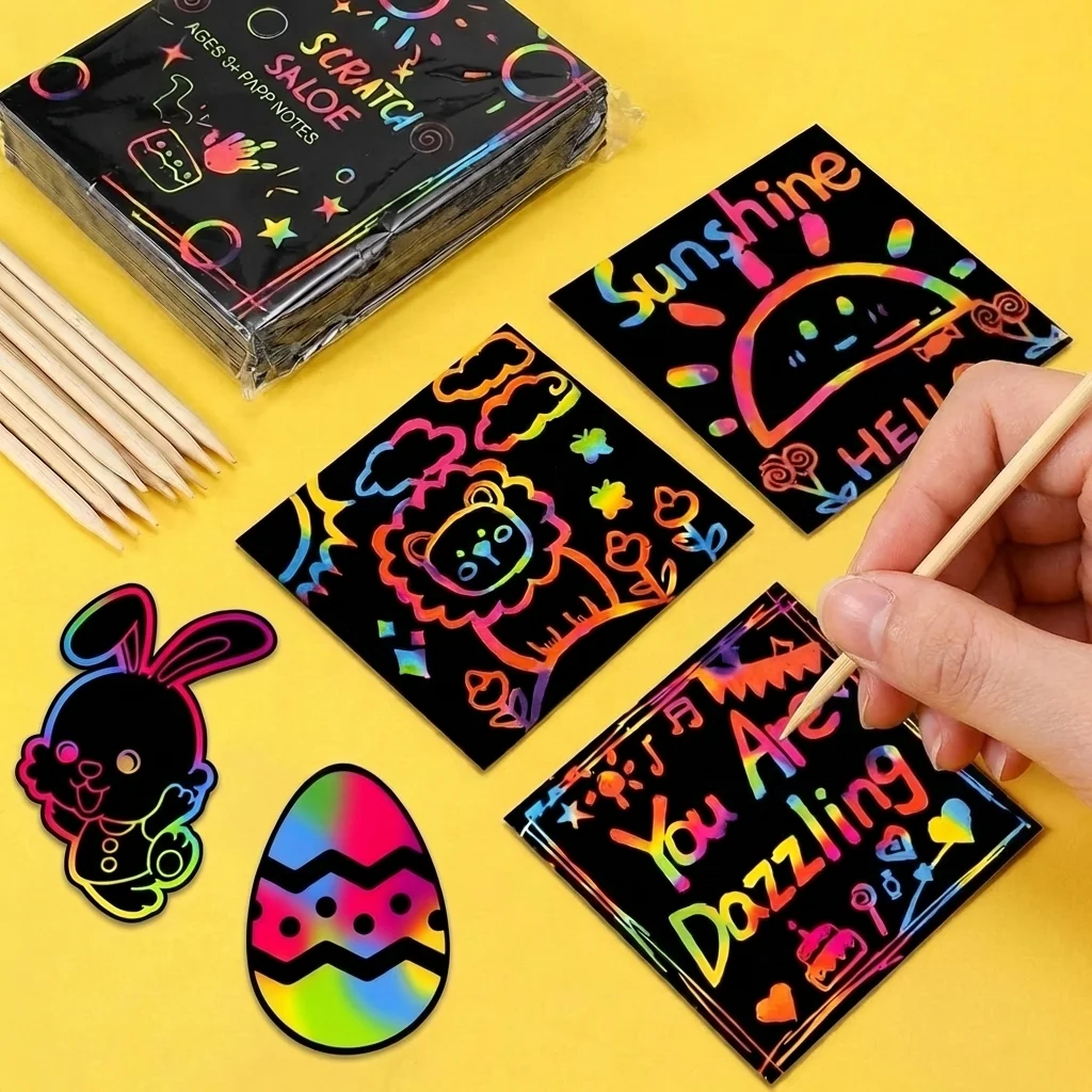 Rainbow Scratch Paper Art Crafts Back to School Supplies Easter Basket Stuffers Teens Kids Children Girls Easter Gifts Classroom