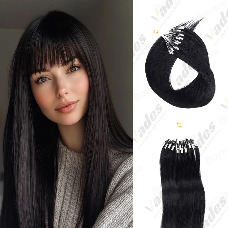 

Full End Human Hair Micro Loop Hair Extensions Soft Keratin Micro Loop Invisible Fish Line Micro Link Hair Pieces for Women Use