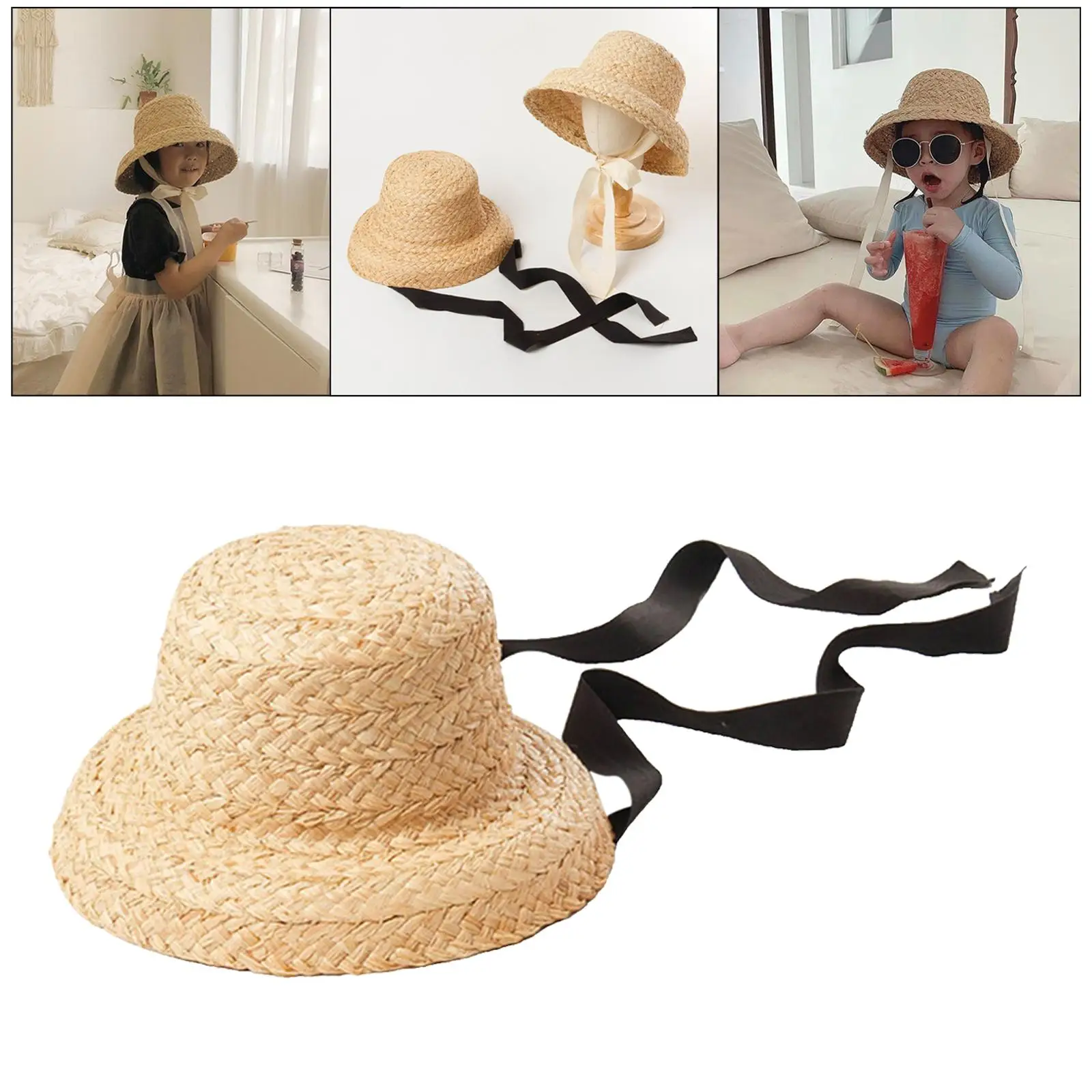 Fashion Kids Straw Hat Summer Travel Sun Hat W/ Adjustable Tie Kids Sun Hat Cap Park Walking Camping Hiking