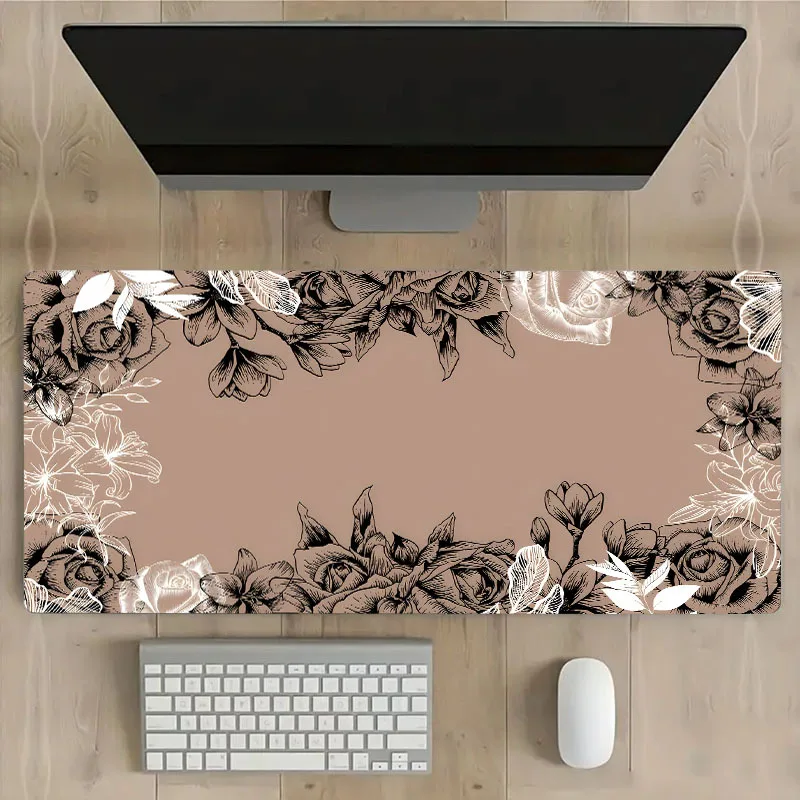 

Large Game Mouse Pad Brown Flowers Computer Mousepad HD Keyboard Pad Art Desk Mat Rubber Non-Slip Office Table Accessories Gift