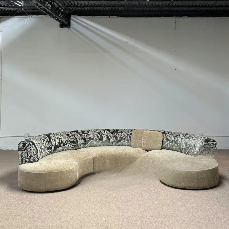 Designer old money style curved fabric sofa large flat floor crescent special-shaped module wabi-sabi style sofa