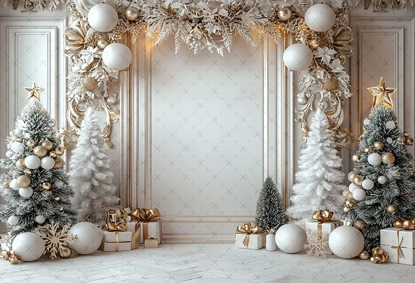 Mehofond التصوير خلفية الشتاء عيد الميلاد الأبيض جدار الهدايا شجرة عيد الميلاد الأطفال الأسرة صورة ديكور خلفية استوديو الصور