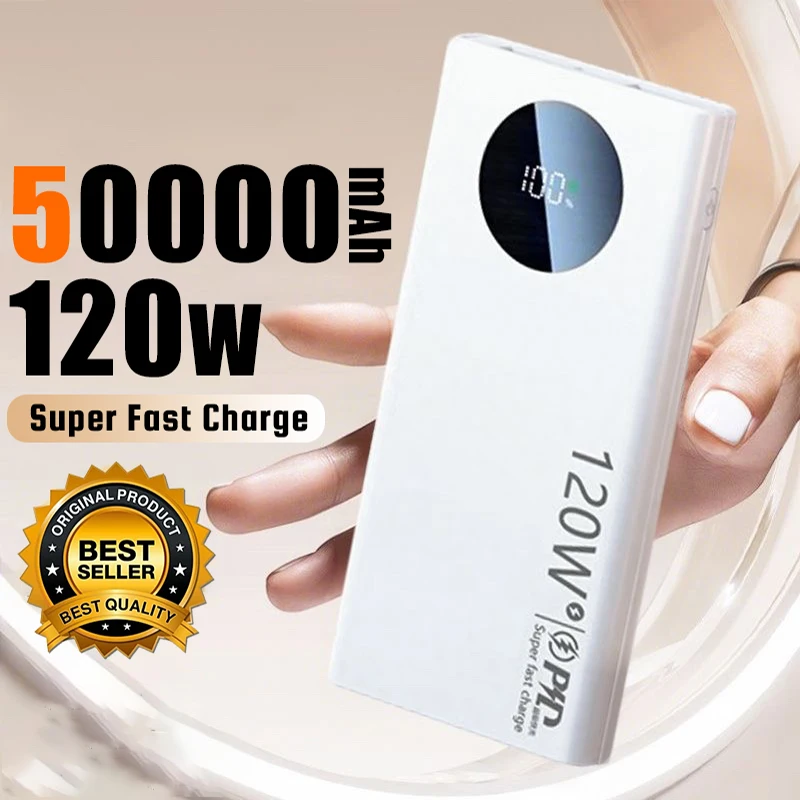

120W 50000mAh High Capacity Power Bank Fast Charging Powerbank Portable Battery Charger For iPhone Huawei Samsung
