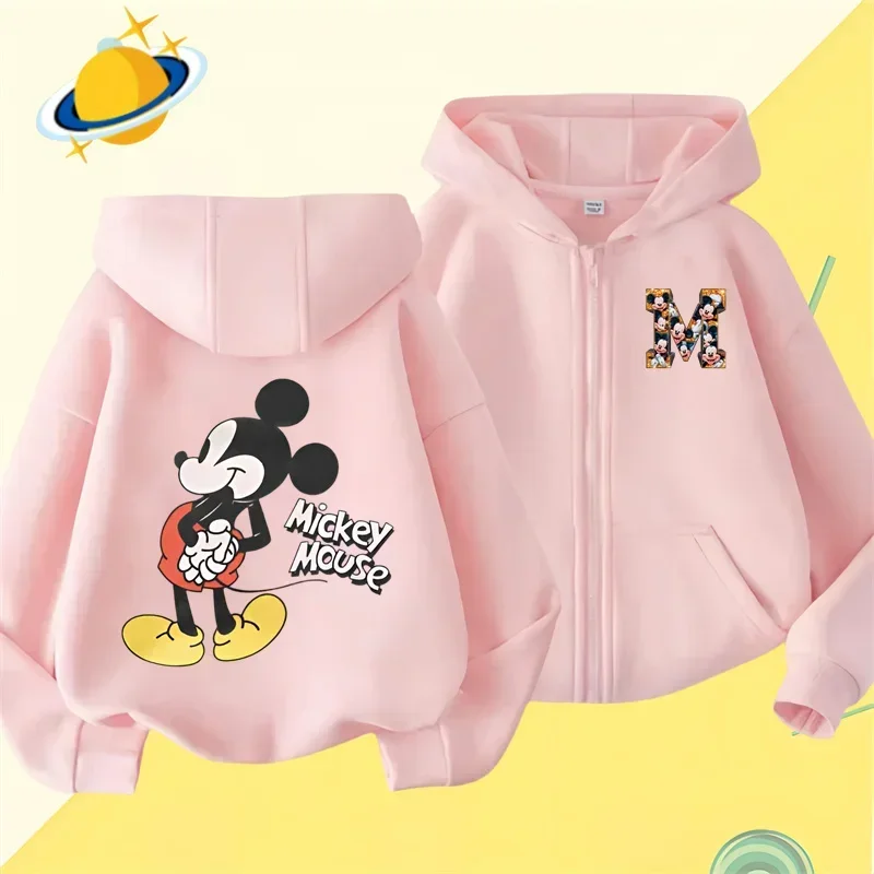 Mickey Mouse Mickey Minnie Kids zipper hoodie Cartoon Print Disney Fall/Winter Long sleeved sweatshirt Casual boys Girls Kawaii