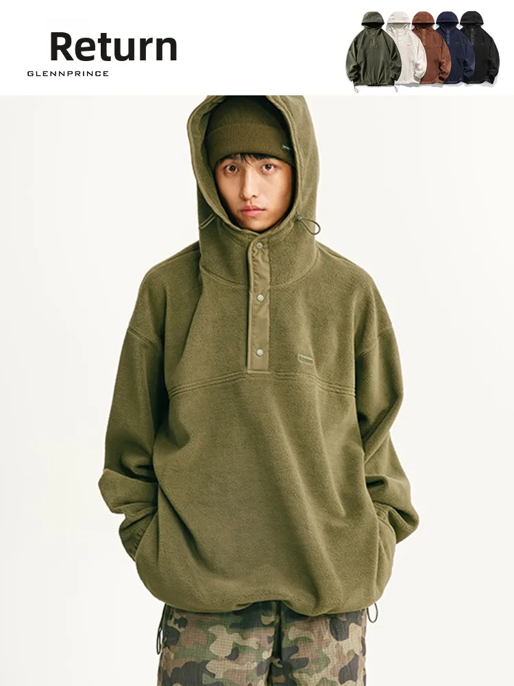 

GPstudio American Sle Hooded Fce Sweatirt Men's Winter Outdoor Climbing Warm Top Pure Color Thiened Polyester Cotton...