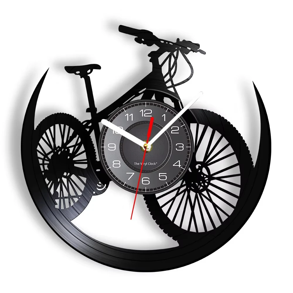 Bicycle Vinyl Record Wall Clock Modern Bike Design Silent Wall Watch Cycling Art Decor Gift for Cyclist Man Cave Bedroom