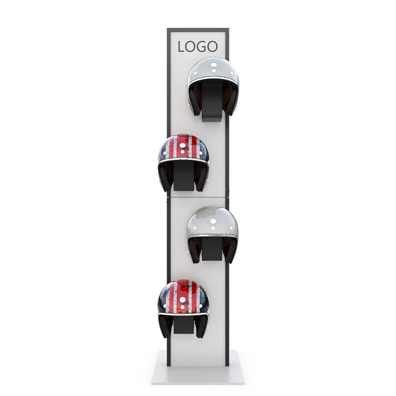 custom.Vertical floor custom logo 4s shop metal black white mixed colors motorcycle helmet display stands rack