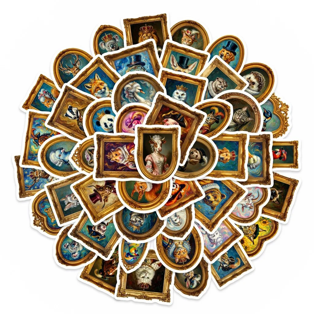 50Pcs European‑style Photo Frame Animal Stickers, Classic Noble Aesthetic Decals, Creative DIY Decor Materials AnimeWorlds Store