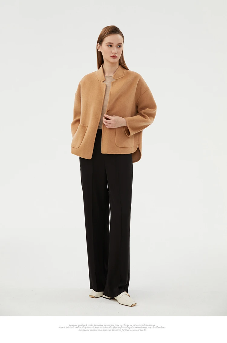 CAIXINGLE Herbst- und Winterneuer Damenmantel 100% Reine Wolle Wendbarer Wollmantel Stehkragen Schwalbenschwanz-Damen-Crop-Top – Detail 10