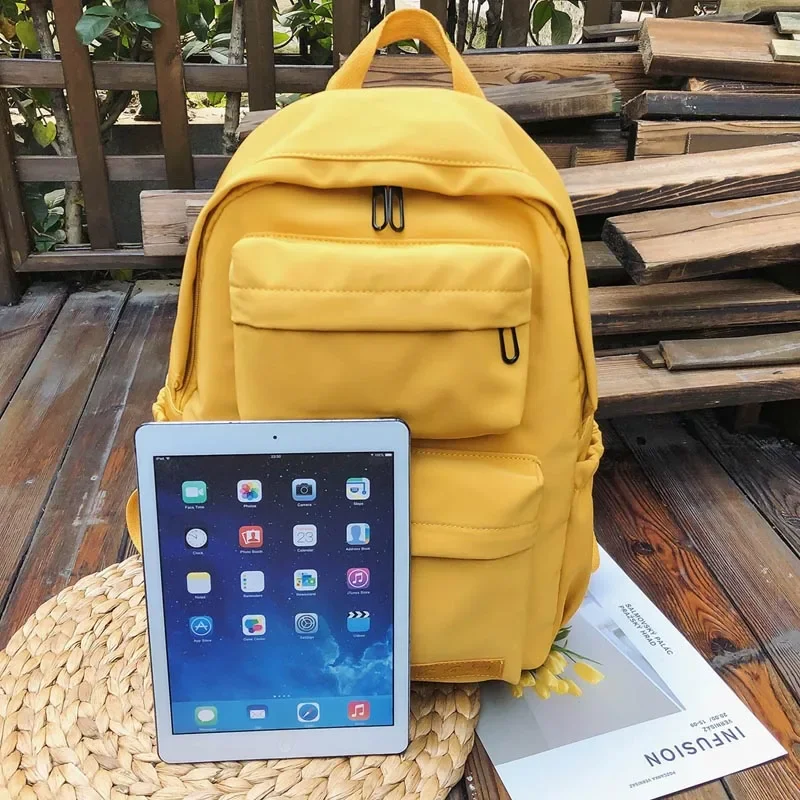 Mới Nylon Chống Thấm Nước Ba Lô Nữ Màu Trơn Lô Casual Dành Cho Tuổi Teen Nữ Công Suất Lớn Nữ Schoolbag