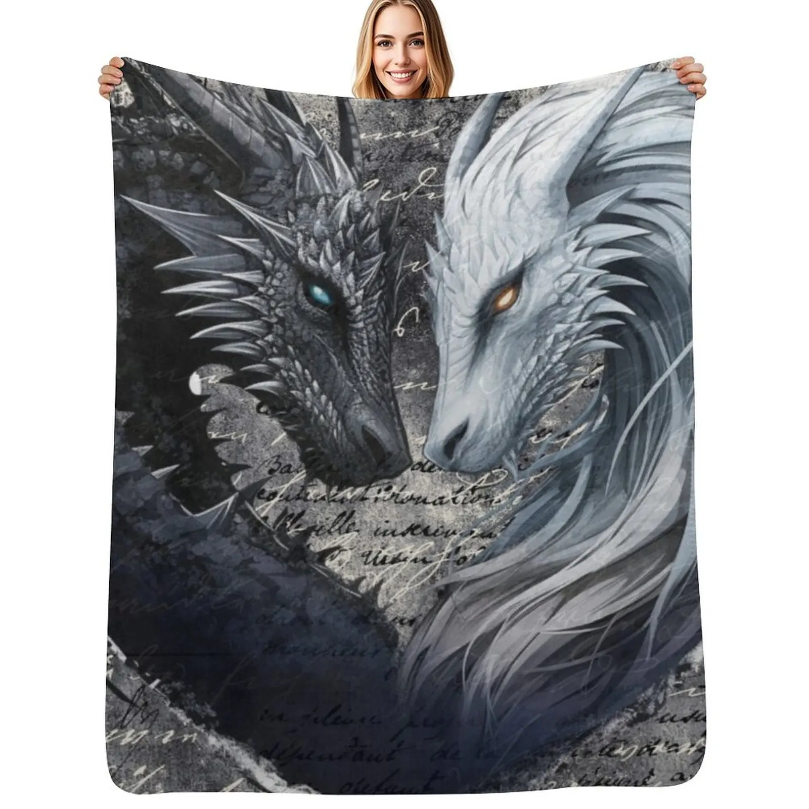 

Eternal Dance of Light and Dark Dragons Art Throw Blanket Thin Soft Blanket for Summer Night Sleeping