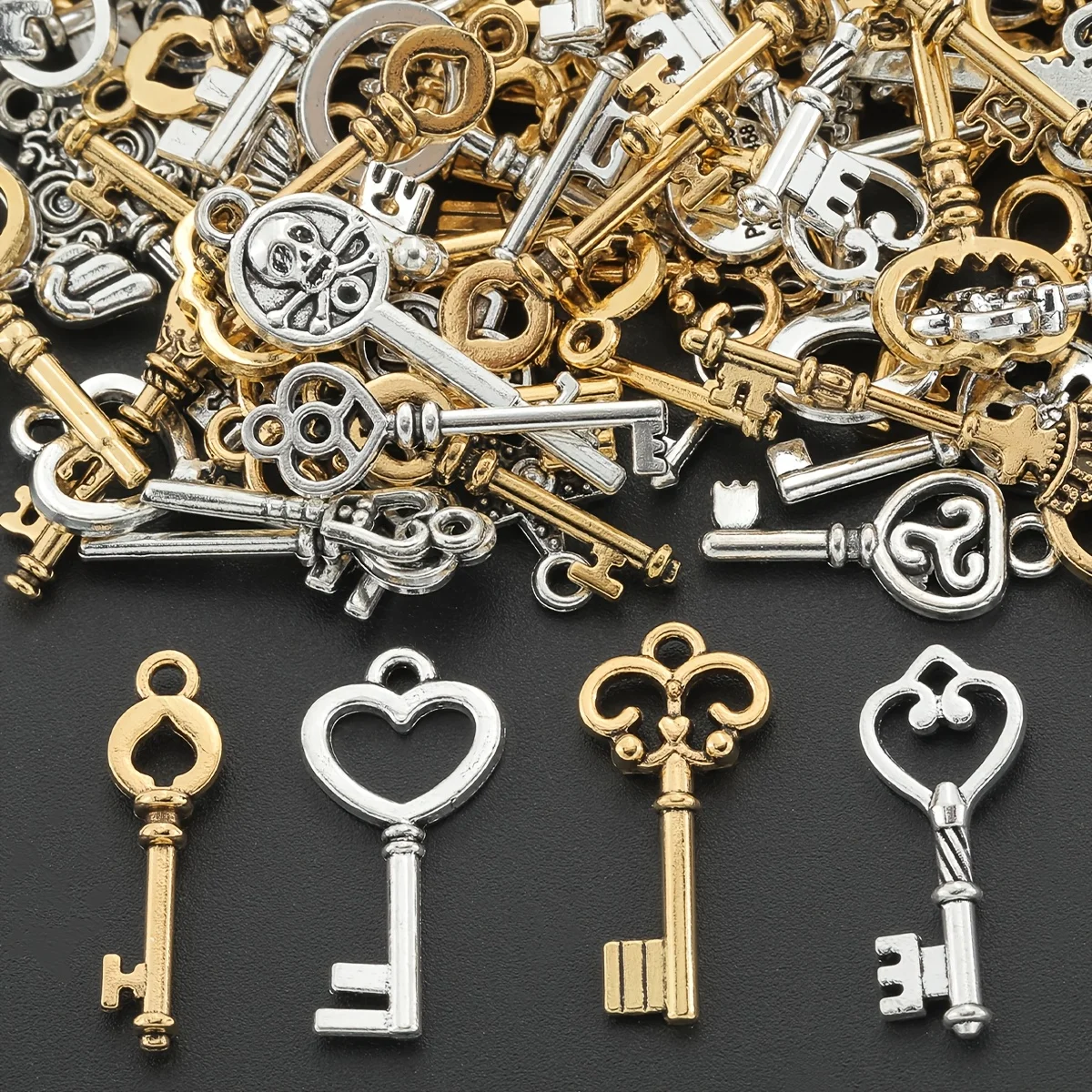 25/50 Pcs Randomly Mixed Styles Key-shaped Pendant Suitable for DIY Necklaces, Bracelets and Pendant Accessories Manufacturing P