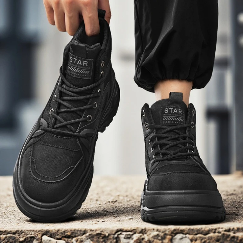 

Autumn Bestsellers High-top Canvas Thick-soled Fashionable Lace-up Durable High-quality Men's Large-sized Mid-top Hiking Boots