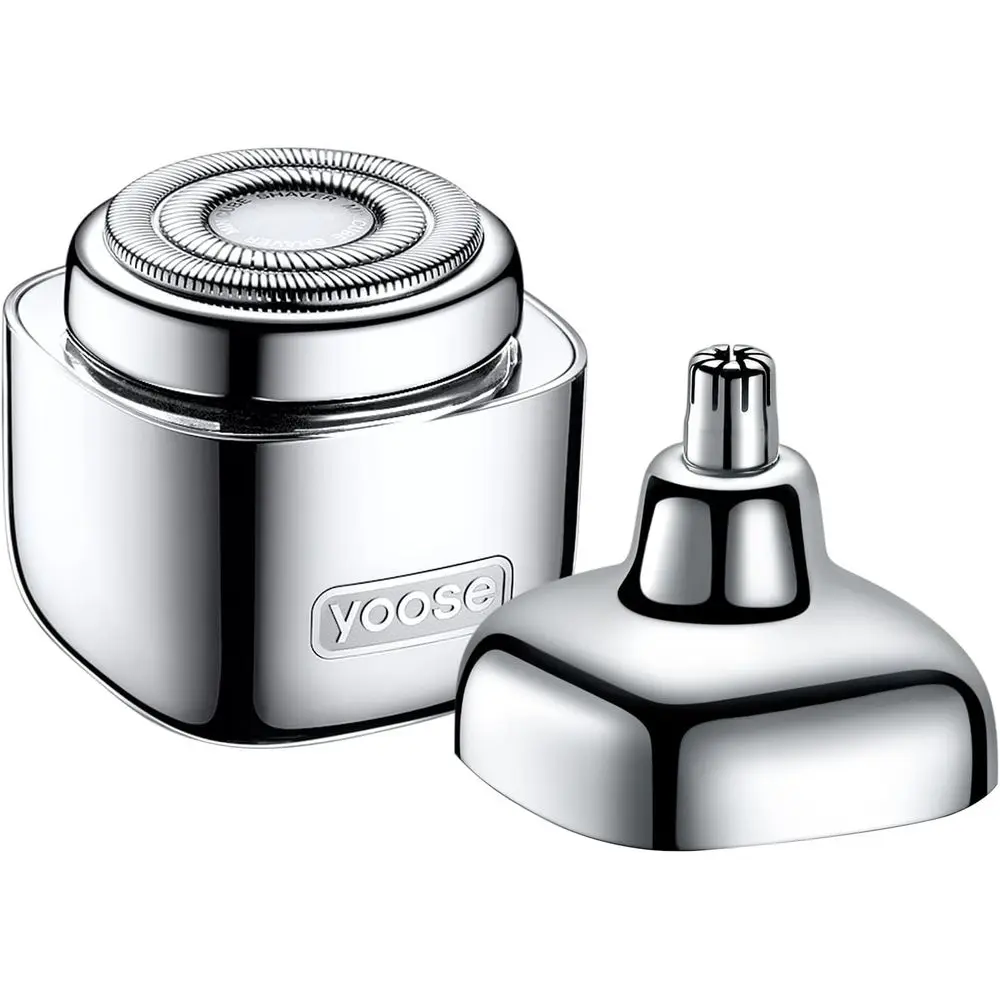 

Compact Dual-Function Groomer: Electric Shaver & Nose Trimmer, Travel-Friendly, IPX7 Waterproof, USB-C Chargeable, Silver