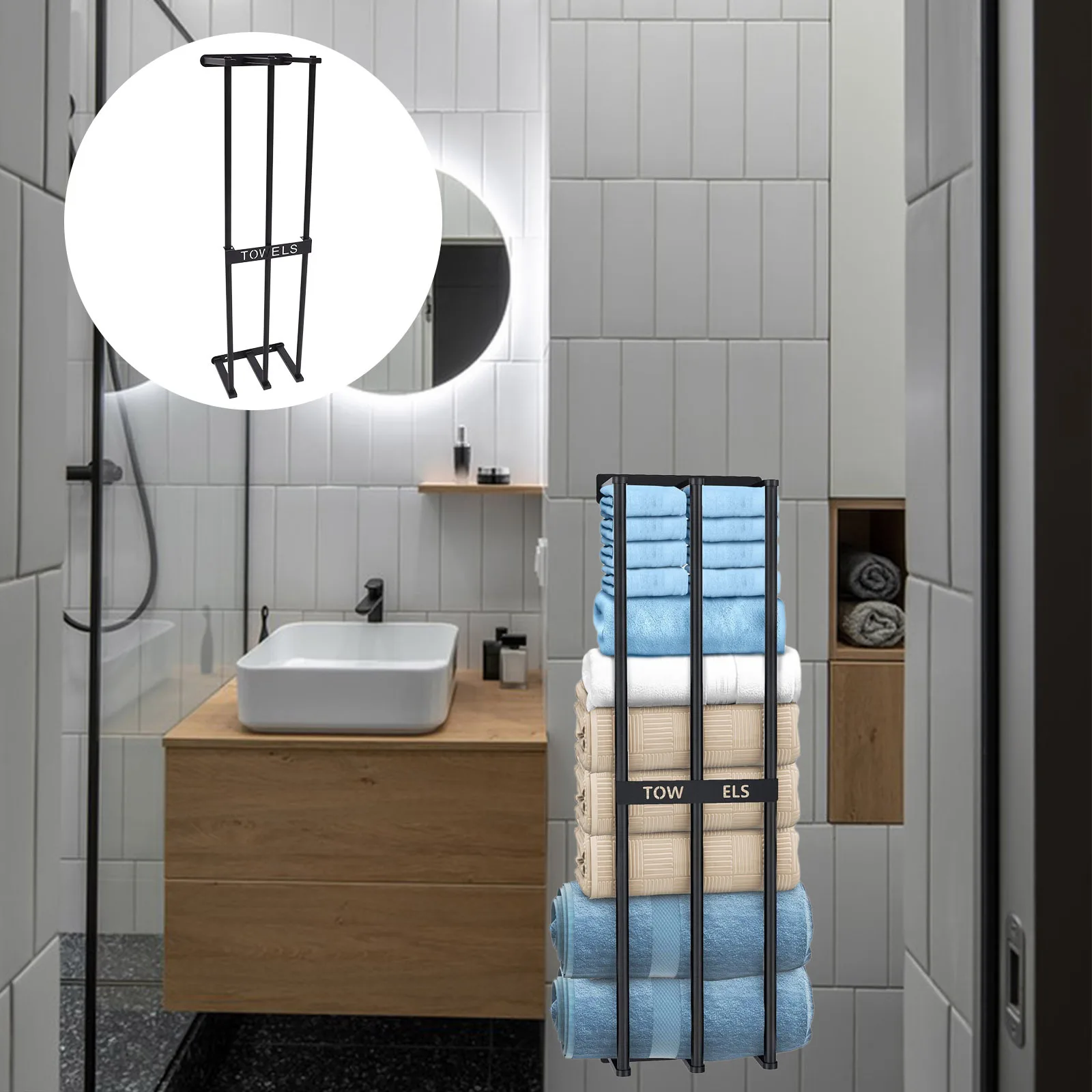 

Metal Bathroom Wall Mounted Towel Rack Towel Storage Organizer Space Saving Bathroom Shelf Racks for Storage