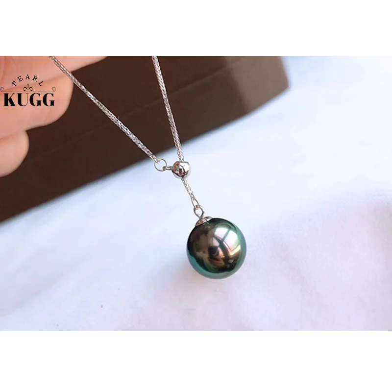 

KUGG PEARL 18K White Gold Necklace 9-10mm Real Natural Tahiti Black Pearl Necklace for Women Fashion INS Style Birthday Gift