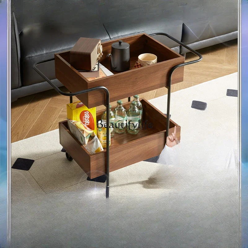 

Walnut retro trolley with wheels removable side number