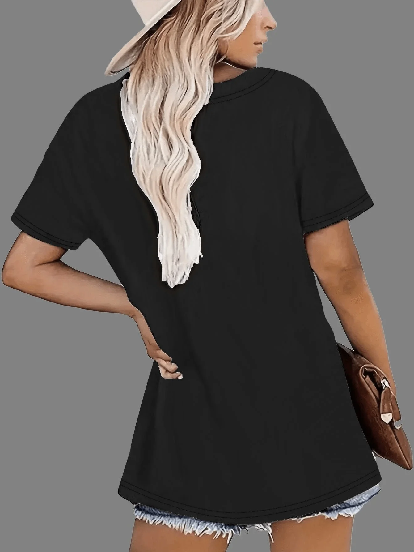 Kaos Lengan Pendek Hitam Wanita Ukuran Besar, Burung Hantu Lucu dengan Motif Jilbab Macan Tutul, Menggemaskan & Nyaman