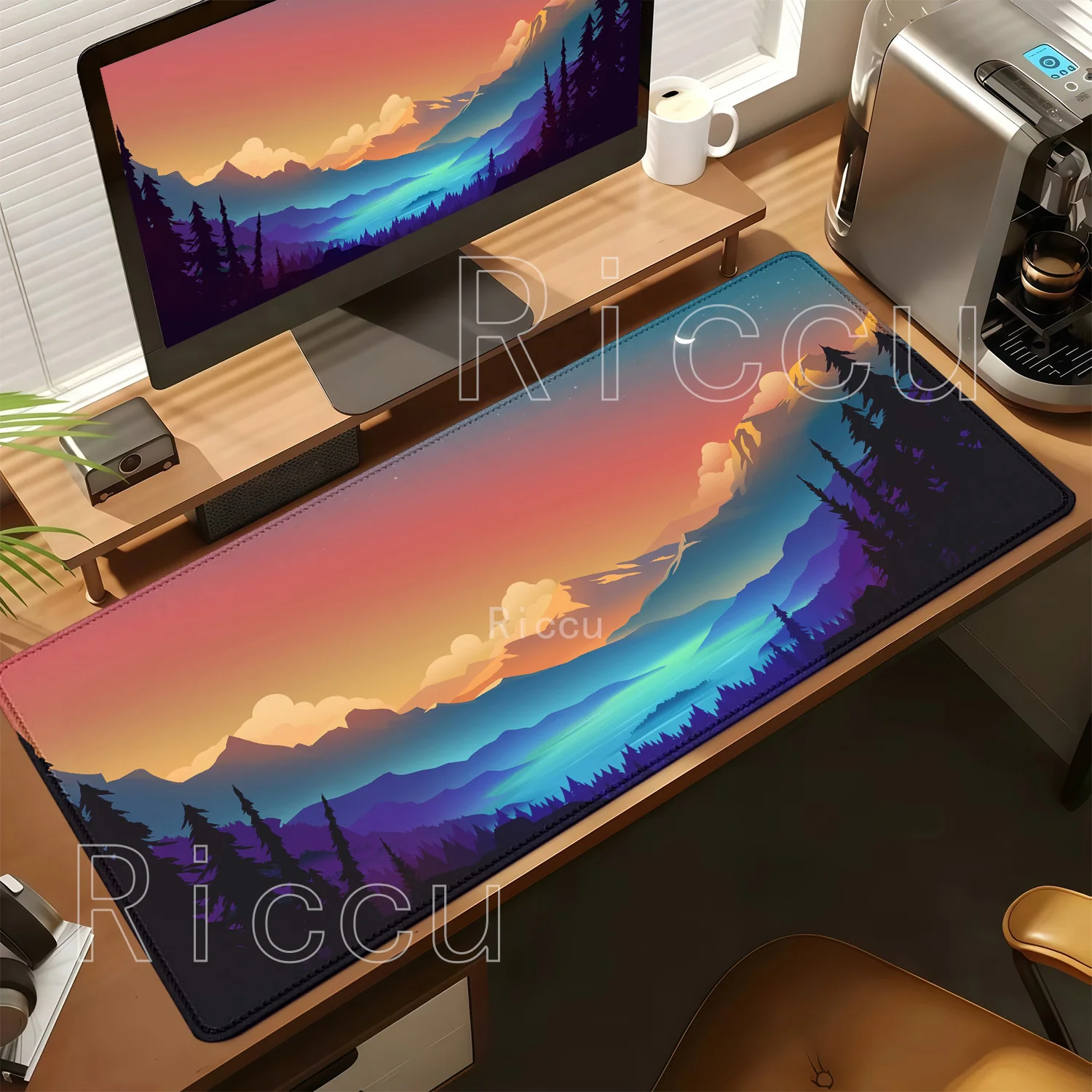 Large Sunset Mountain Scenery Speed Mouse Pad Office Accessories Overlock Mousepad Big Rubber Non-slip Base HD Printing Desk Mat