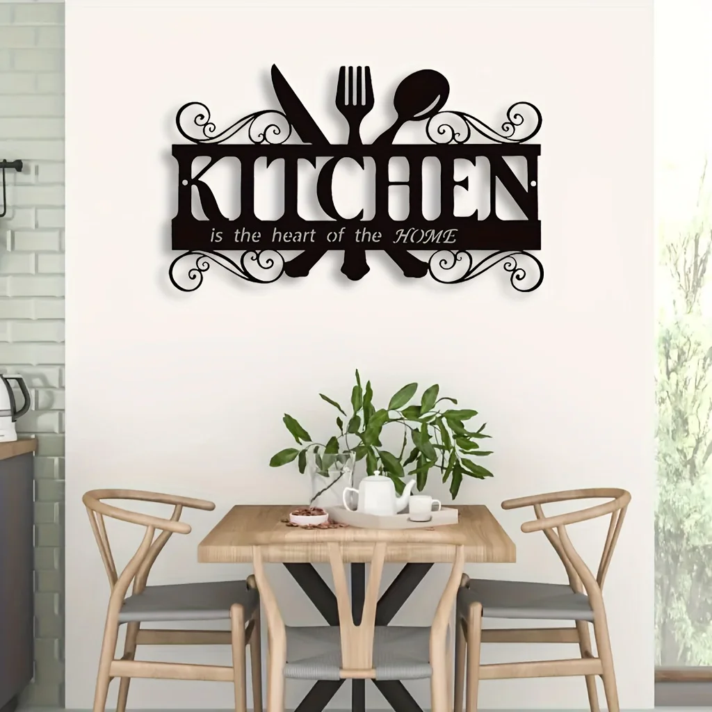 1 x von Art Deco inspirierte Küchenwandkunst aus schwarzem Metall – elegantes Hängeschild mit Familienmotiv und herzgefälliger Nachricht, Bauernhaus-Dekor