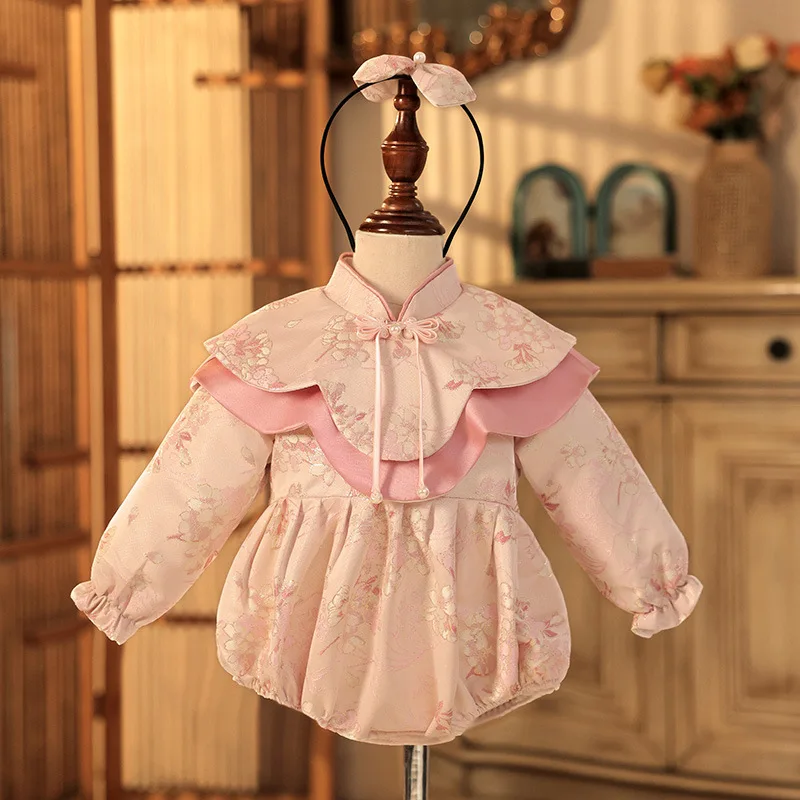 

2025Girls' Autumn Senior Chinese Style Baby Zhuazhou Onesie High-End Embroidery Dress1Y-4Y