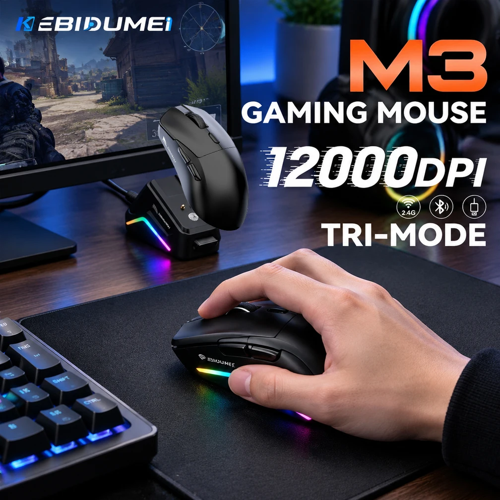 KEBIDUMEI 12000DPI Wireless Gaming Mouse Tri-Mode Bluetooth Mouse With RGB Magnetic Charging Base Mice For Laptop Macbook