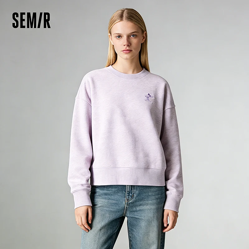 Semir Oversize Hoodie Women Spring Embroidered Split Basic Layer Trendy Pullover Casual Loose Comfortable Stylish Top