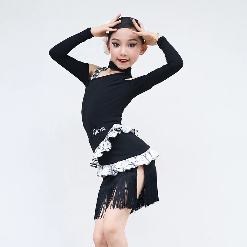 Latin Dance Clothes Fringe Skirt Girls Tap Dance Wear Samba Outfit Ballroom Practice Wear Stage Costume Salsa Clothing DL9667