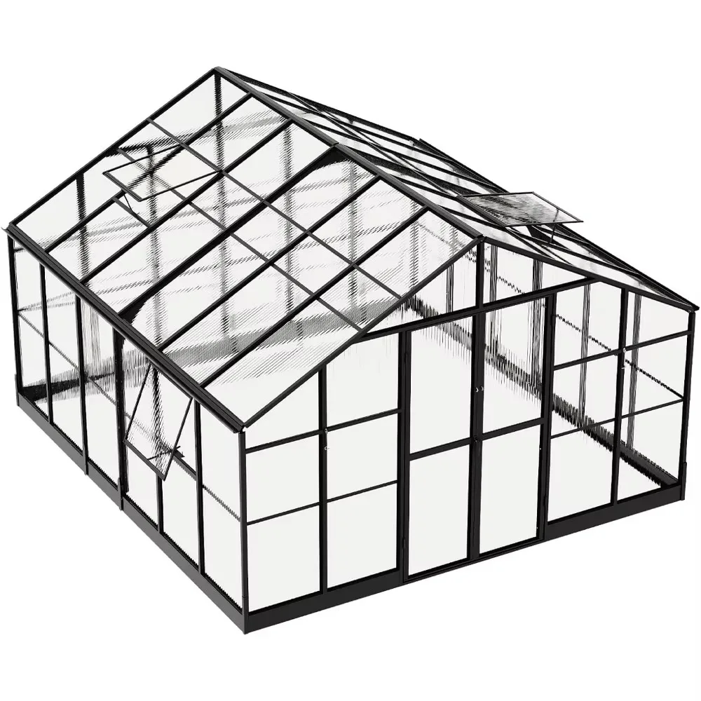 12x13.5x9 FT Polycarbonate Greenhouse - Aluminum Greenhouse with Quick Connect Fittings, 6.7 FT Height Double Doors, Greenhouse