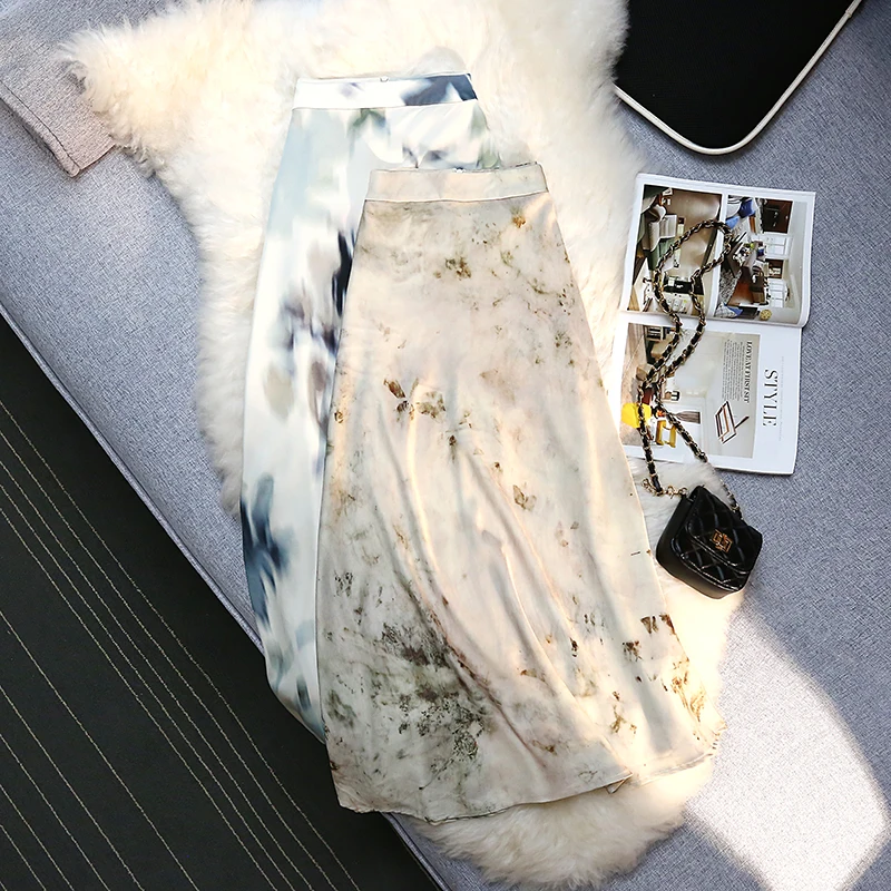 Seoulish Retro Floral Printed A-line Skirt for Women Spring Summer 2024 Vintage Elegant High Waist Style Swing Mid Length Skirt