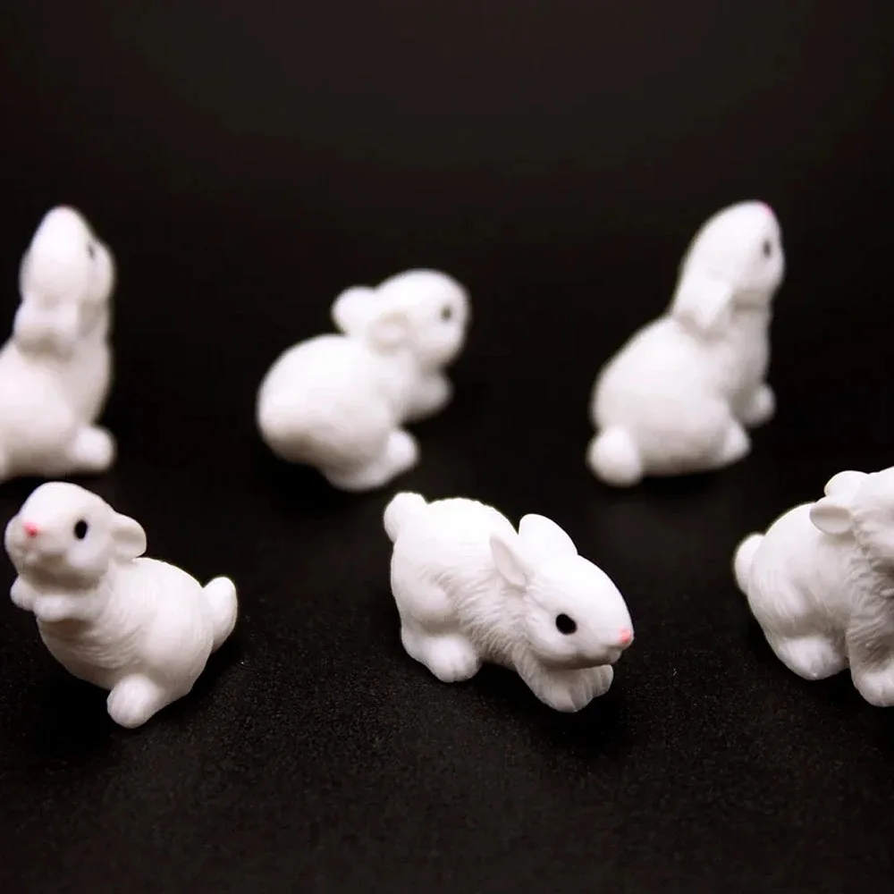5PC Mini Resin Rabbit Figurines, Farm Animal Miniature Fairy Garden Micro Landscape Ornament, DIY Craft Decoration