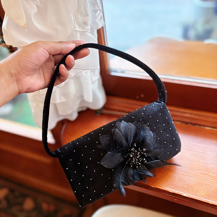 polka dot flower beaded small square bag simple classic versatile dinner bag hand bag