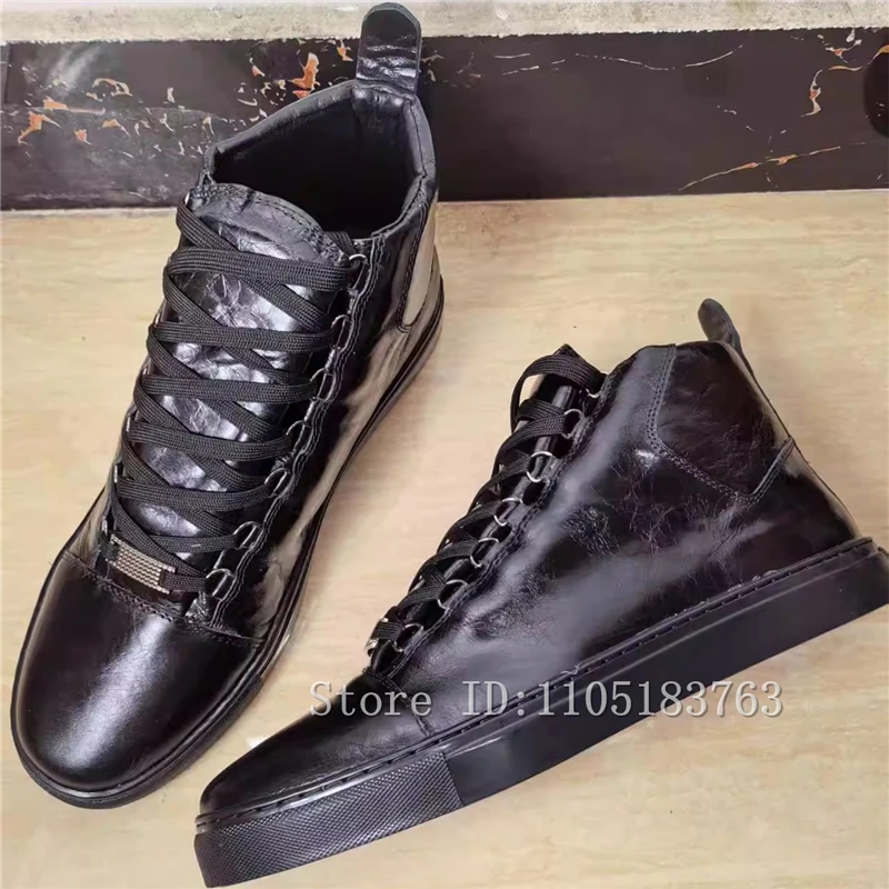 

Fashion Wrinkled Genuine Leather Men Sneakers Designer High Quality Round Toe Lace Up Flat Casual Running Sport Shoes