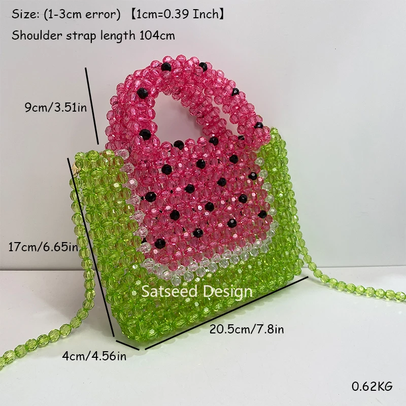 Watermelon Pattern Design Handmade Beaded Bag for Women\'s Dinner and Party Top-Handle Bags Summer Fashion Transparent Acrylic