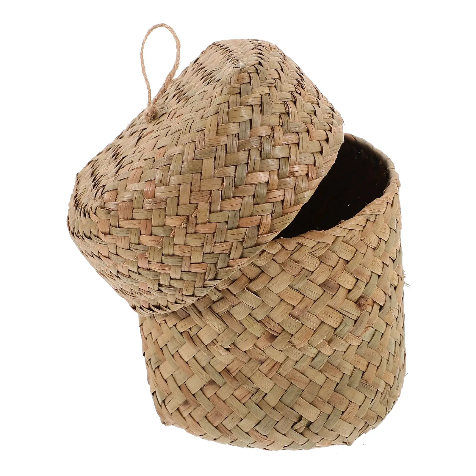 

Straw Woven Mini Gift Box Creative Seagrass Storage Baskets Natural Color Small Round Basket For Room Braided Decorative