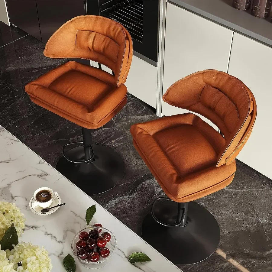Modern Bar Stools, Spacious Ergonomic Double-Layer Cushion Upholstered Swivel Bar Stools with Backrest, Adjustable for Kitchen