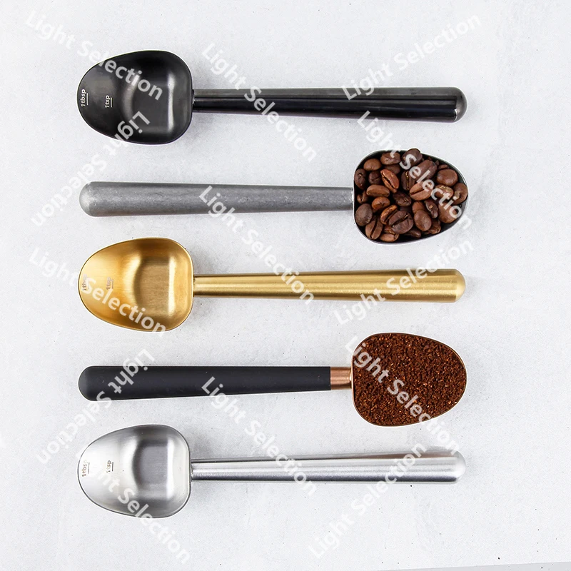 

Stainless steel long-handled coffee measuring spoon, spatula-shaped powder