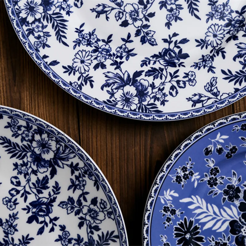 British Western-style ceramic tableware set blue and white blue Chinese and Western food bowls and plates for home use