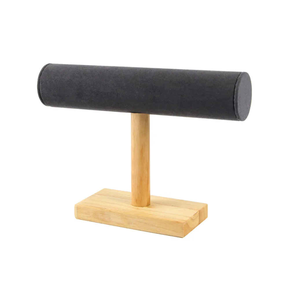 Solid Wood Bracelets Display Rack Dark Grey Large T-Shaped Jewelry Organizer Stand Holder for Bracelets Bangles Watch Storage