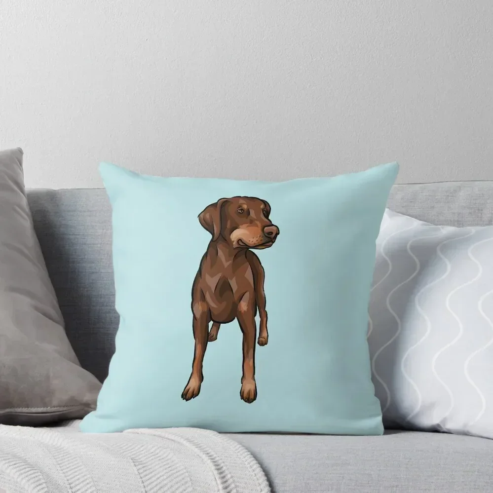 

Chocolate Red Doberman Natural Ear Cute Cartoon Dog Art Throw Pillow pillow cover luxury Cushion Child pillow