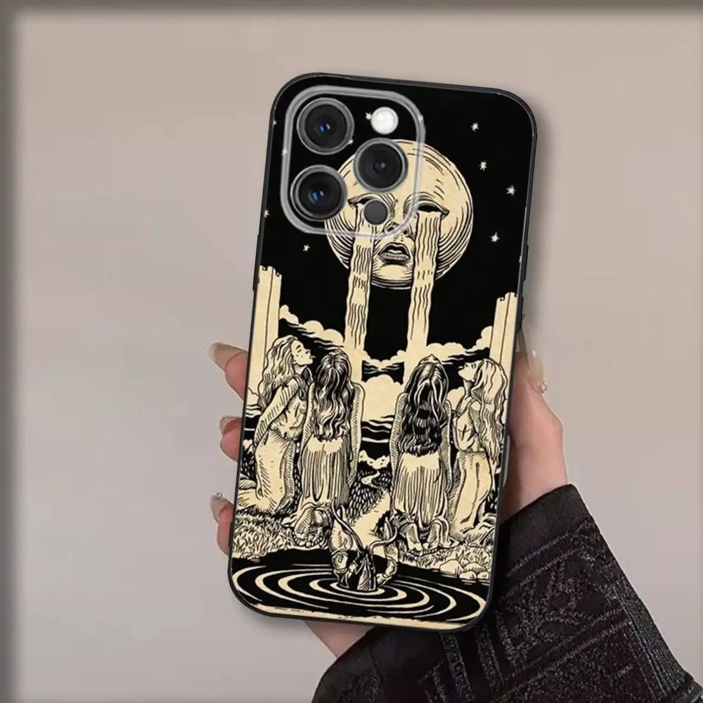 حافظة هاتف ببطاقة T-Tarot لهاتف iPhone16,15,14,13,12,11,Pro,Max,Plus,X,XS,SE4,E,Mini,Soft Black Case
