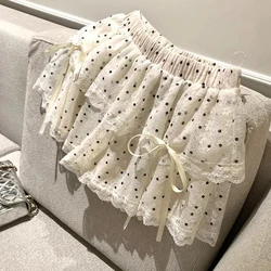 MEXZT Kawaii Dots Mini Skirt Women Japanese Cute Lace Bow Ball Gown Skirts Summer Korean High Waist Ruffles Casual A Line Skirt